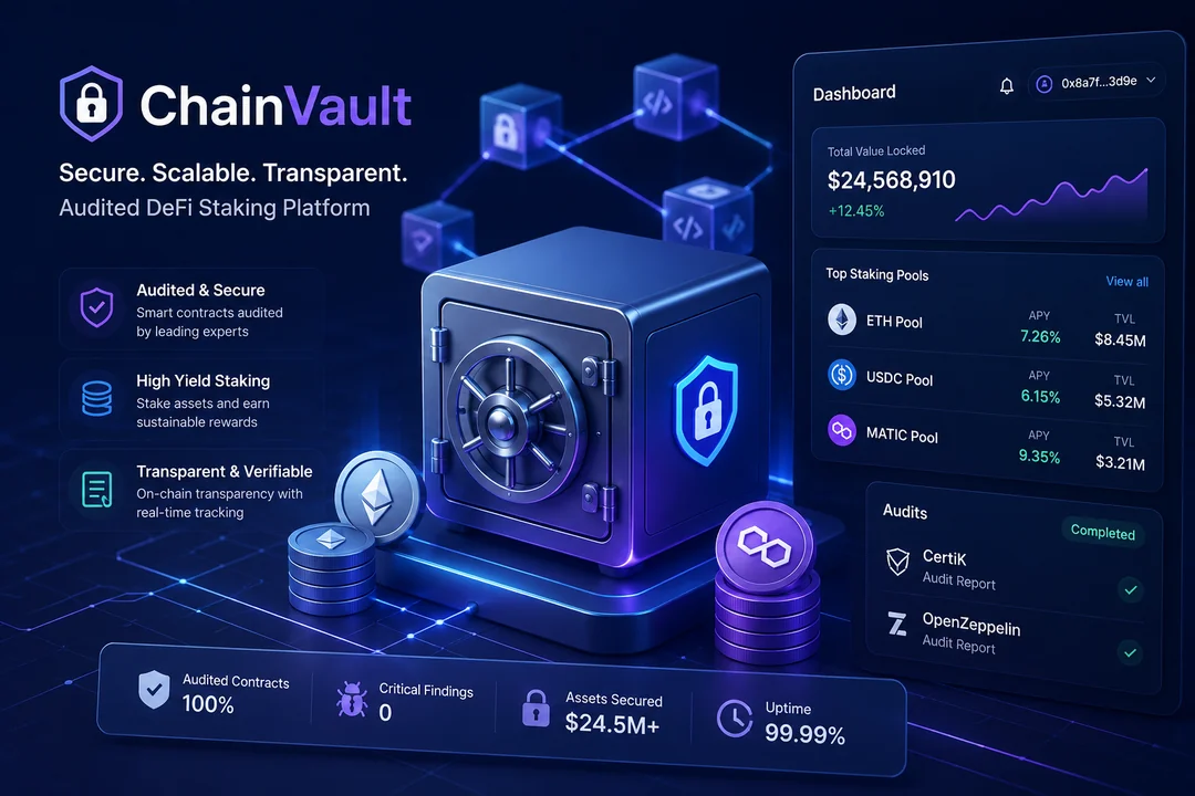 ChainVault DeFi staking platform with audited smart contracts
